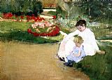 Woman And Child Seated In A Garden by Mary Cassatt